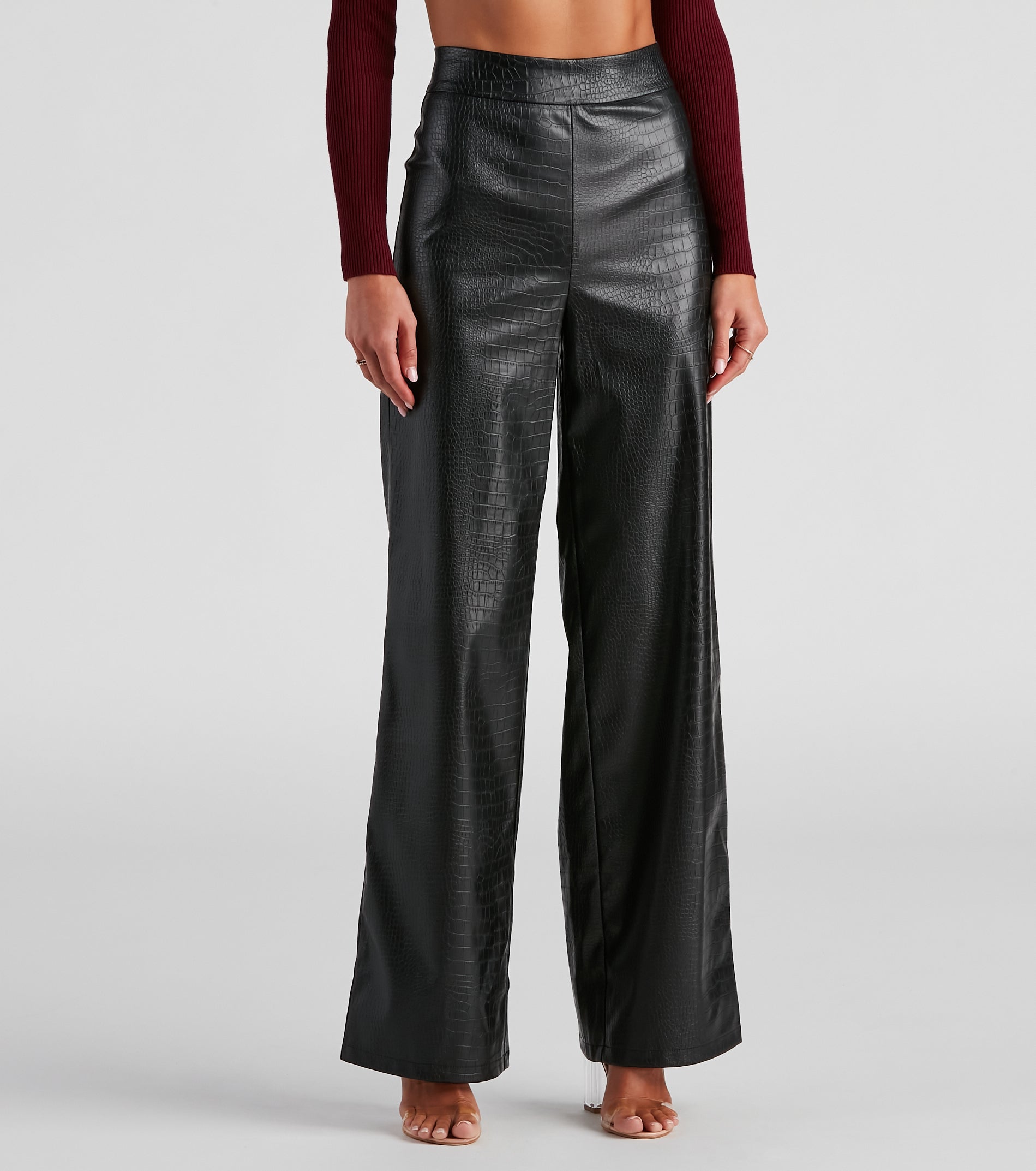 Chic Mate PU Croc Wide Leg Pants