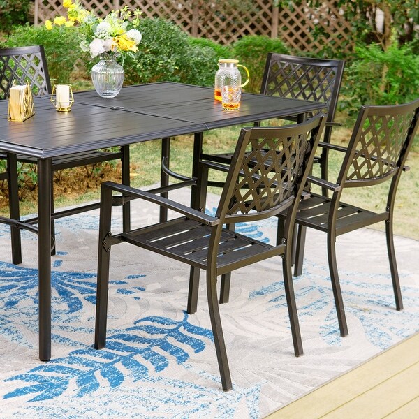 MAISON ARTS 7Piece Metal Patio Dining Set With 1 Rectangular Table and 6 Stackable Dining Chairs