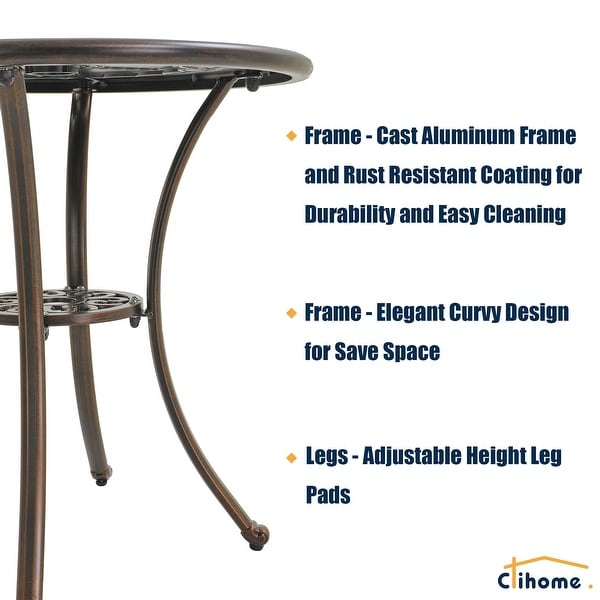 Clihome 3Piece Outdoor Cast Aluminum Bistro Set with Umbrella Hole