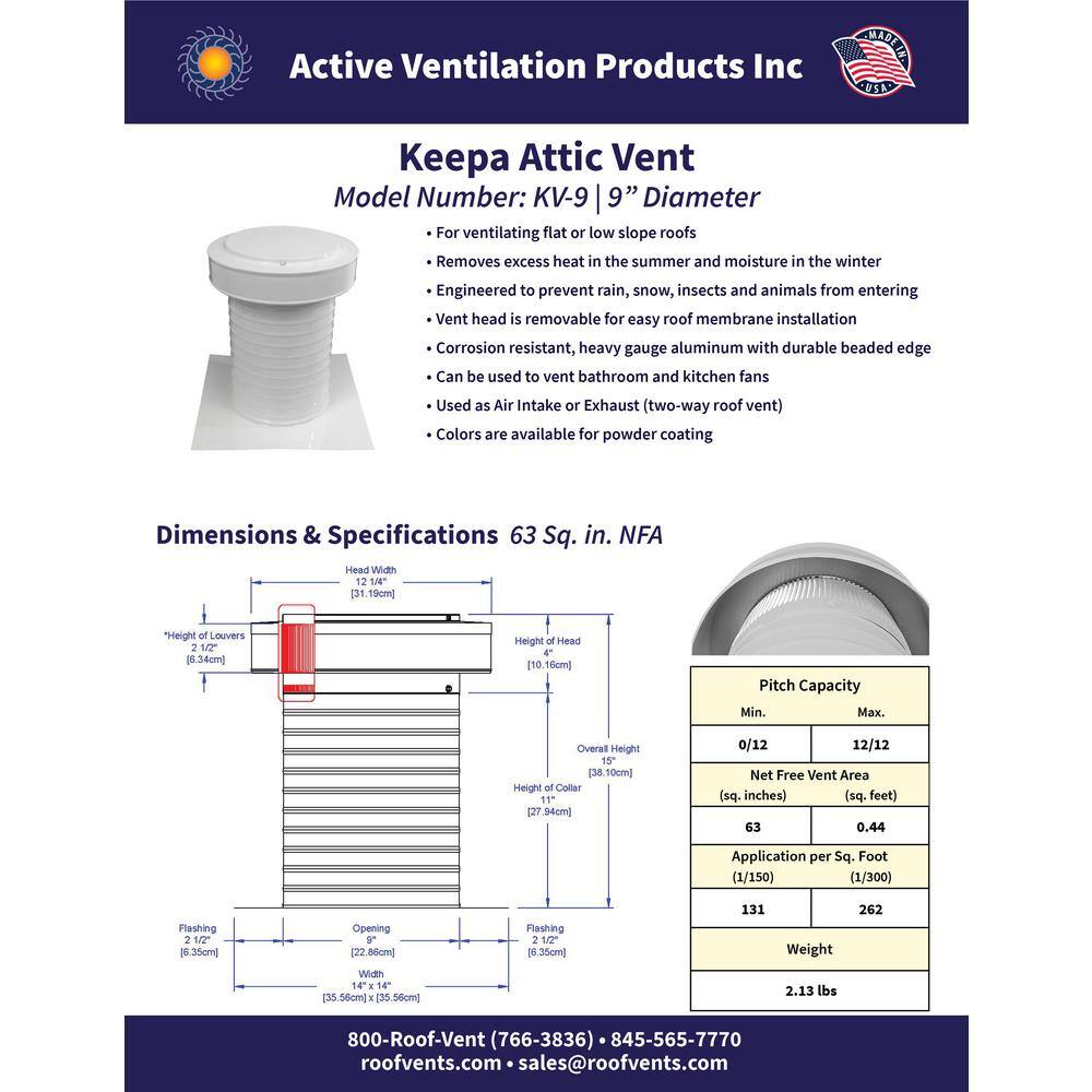 Active Ventilation 9 in. Dia Aluminum Keepa Static Vent for Flat Roofs in White KV-9-WT