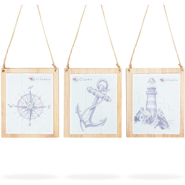 Okuna Outpost 3 Pack Nautical Wooden Wall Art For Home Decor 5 5 X 4 7 In