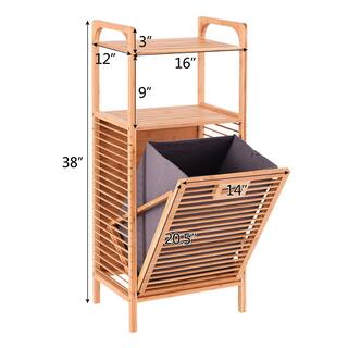 Costway Natural Bamboo Laundry Hamper Tilt Out Bin Shelf Storage HW56582