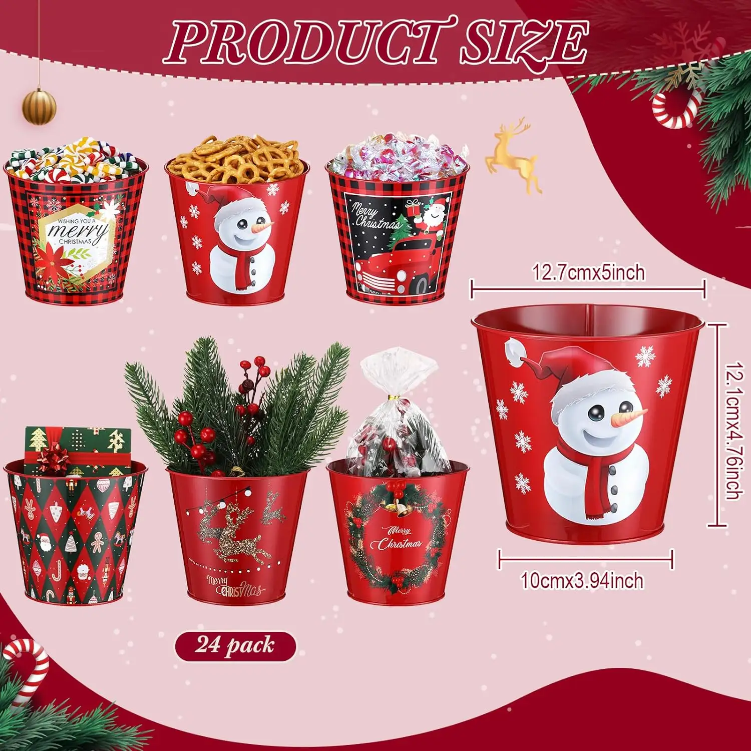 Christmas Metal Bucket Christmas Decorations Bucket  Party Buckets Gift Pails Candy Home Table Centerpieces Decoration