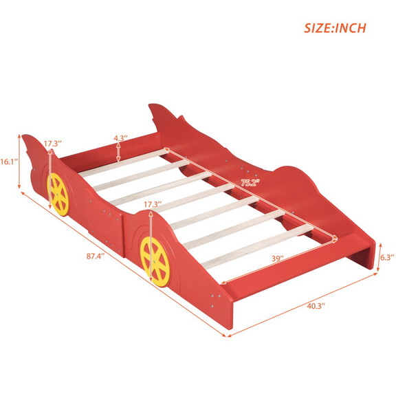 Full Size Race Car Shaped Platform Bed with Wheels...