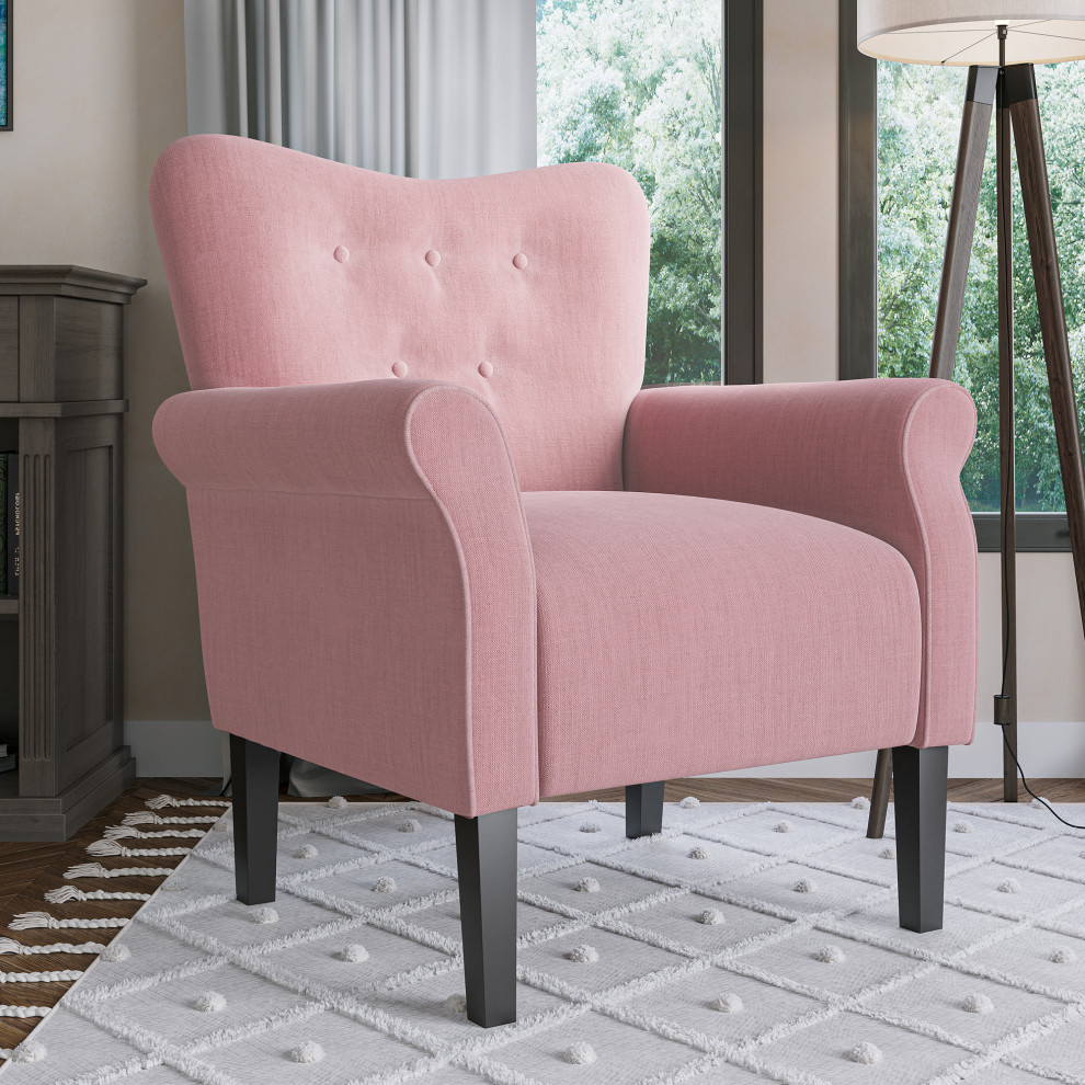 High Wingback Linen Armchair   Transitional   Armchairs And Accent Chairs   by OneBigOutlet  Houzz