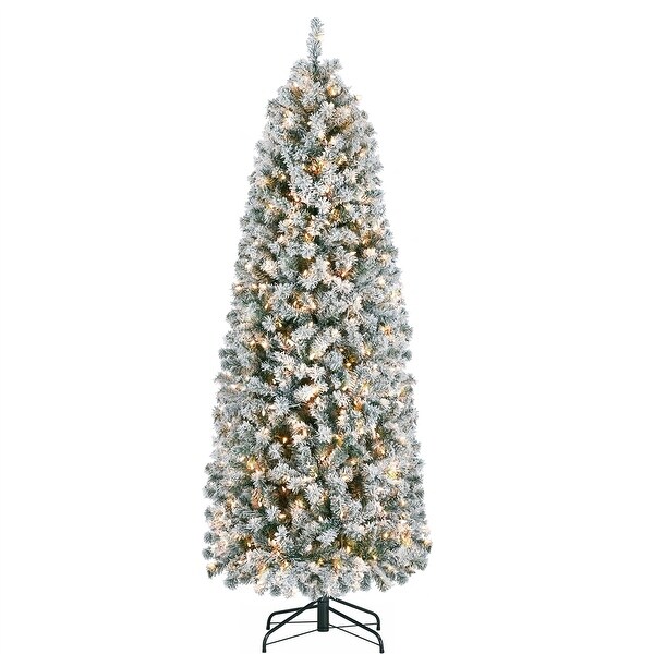 Yaheetech Prelit Snow Flocked Pencil Christmas Tree Fir Hinged Tree