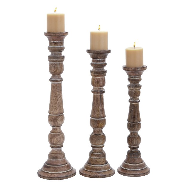 Set Of 3 Whitewashed Wooden Candle Holders Brown Olivia amp May