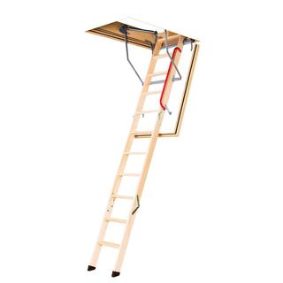 Fakro LWF 8 ft. - 10 ft. 22.5 in. x 54 in. Fire Rated Insulated Wood Attic Ladder with 300 lb. Maximum Load Capacity 869718