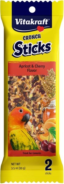 Vitakraft Crunch Sticks Apricot and Cherry Flavor Conure Bird Treat， 2 count