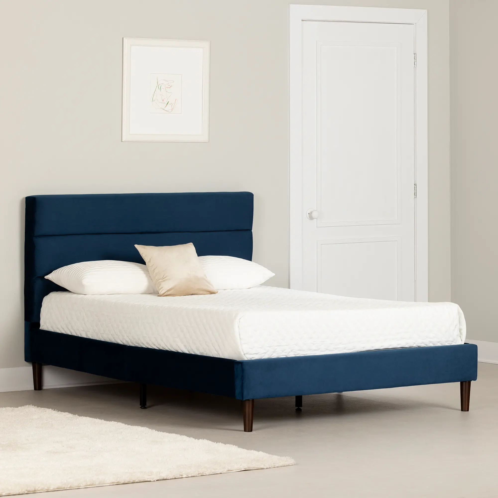 Maliza Dark Blue Full Tufted Upholstered Platform Bed - South Shore