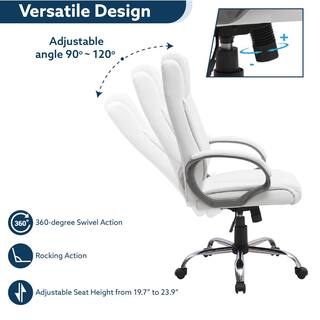 HOMESTOCK White High Back Executive Premium Faux Leather Office Chair with Back Support Armrest and Lumbar Support 99324