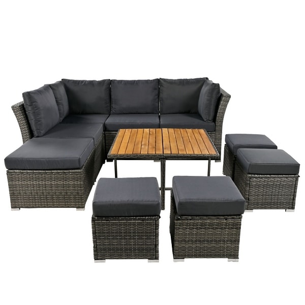 10 Pieces Outdoor Conversation Set with CoffeeTable and Ottomans