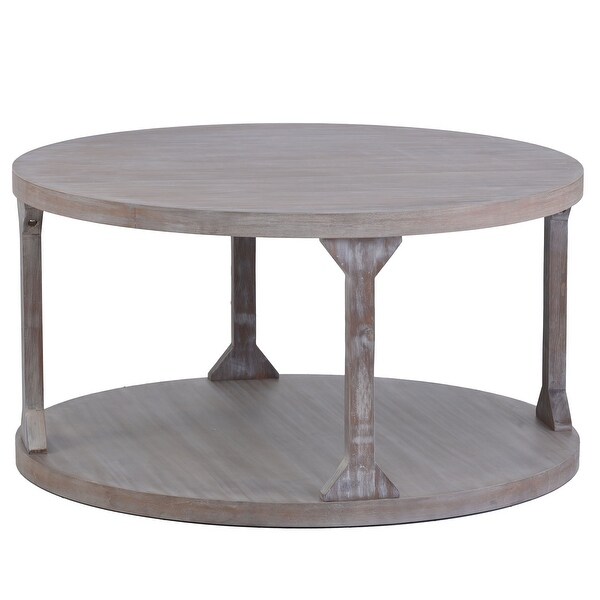 Round Rustic Coffee Table Solid Wood+MDF Coffee Table for Living Room with Dusty Wax Coating