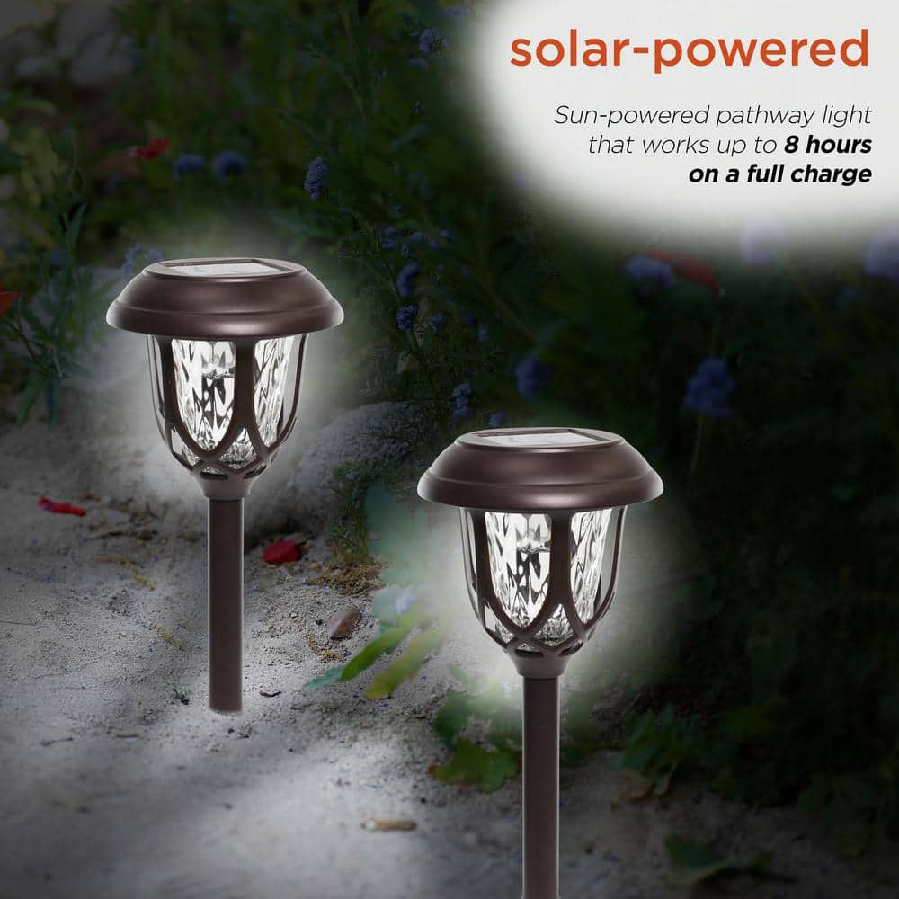 Alpine Corporation 17 in. Tall Solar Powered Bronze Super Bright High Lumen LED Outdoor Path Light Stakes (Set of 2) SLA416SLR-2