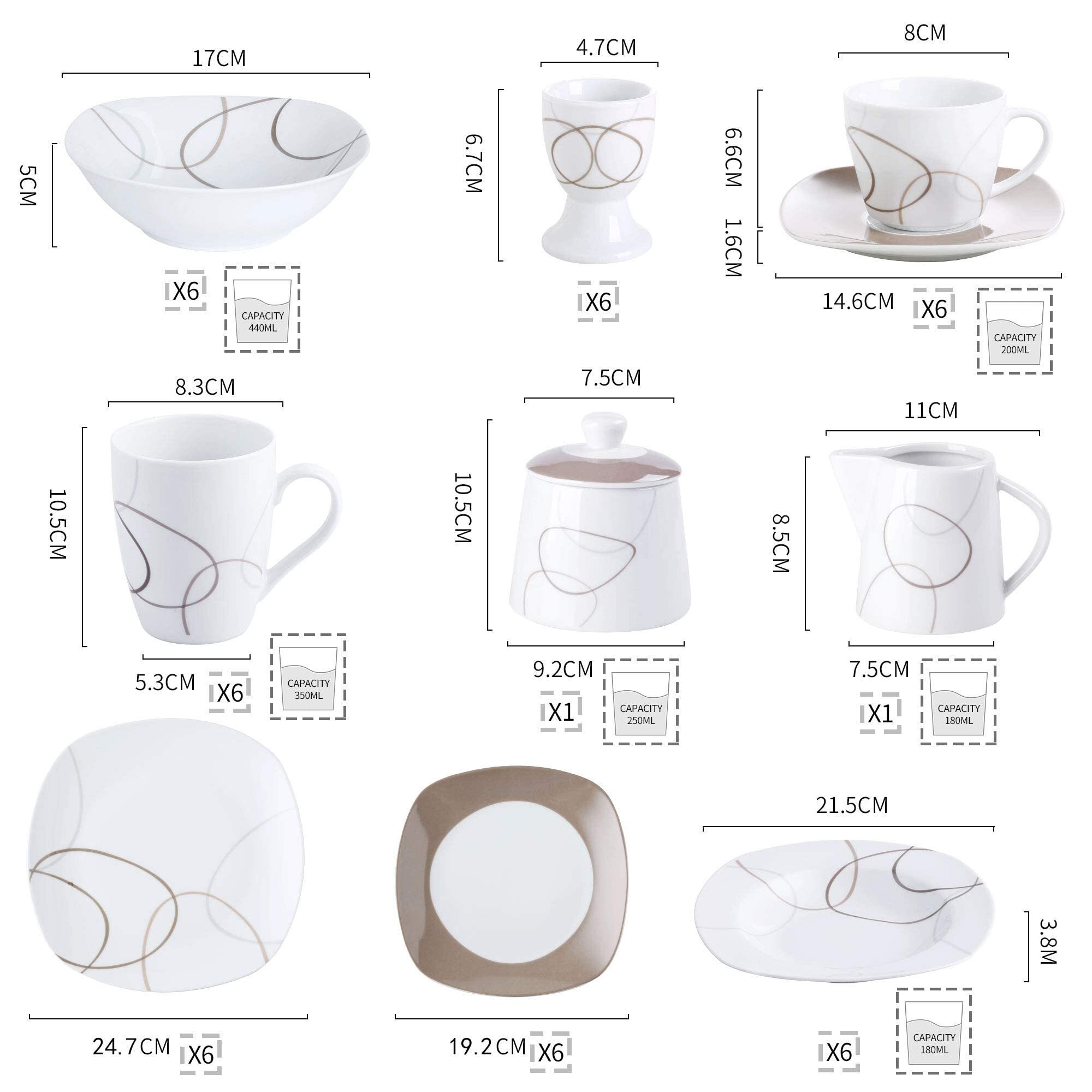 50-Piece Porcelain Dinnerware Set for 6