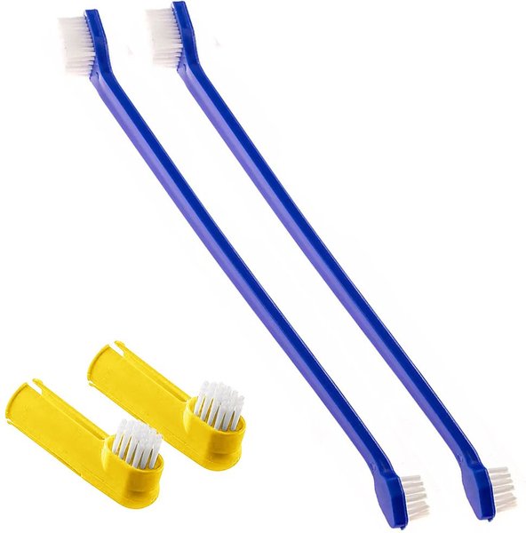 SunGrow Dental Cleaning Tool Kit Dog and Small Animal Toothbrush， 4 Count