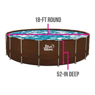 Blue Wave Mocha Wicker 18 ft. Round 52 in. Deep Metal Frame Swimming Pool Package NB19907