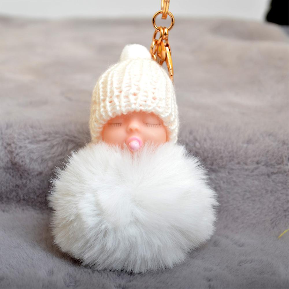 Cute Nipple Knitted Hat Sleeping Baby Doll Fake Fur Fluffy Lovely Ball Keychain Bag Key Rings Car Key Pendant Ornaments Gifts Style 1