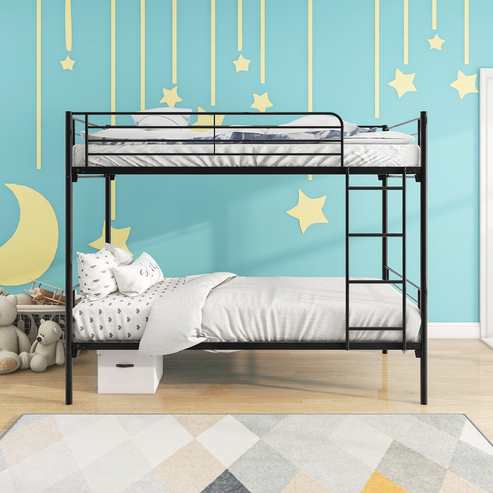 Twin Over Twin Bunk Bed with Metal Frame and Ladder Black