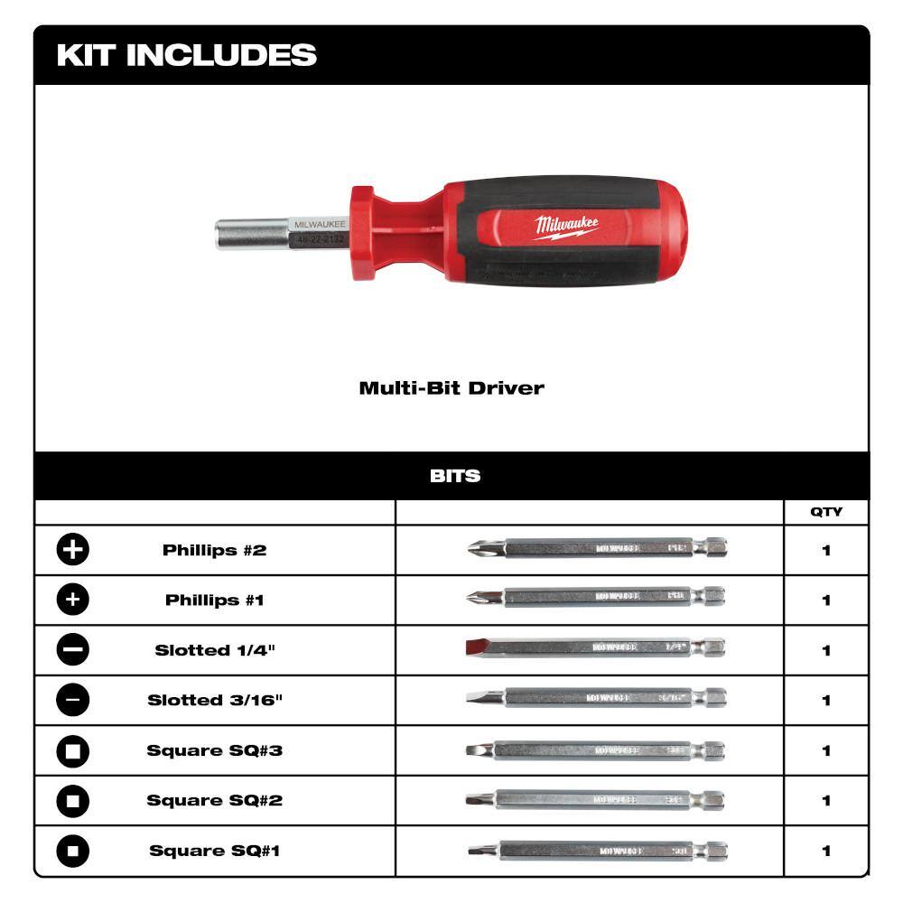 MW 9-in-1 Square Drive Multi-Bit Screwdriver 48-22-2132