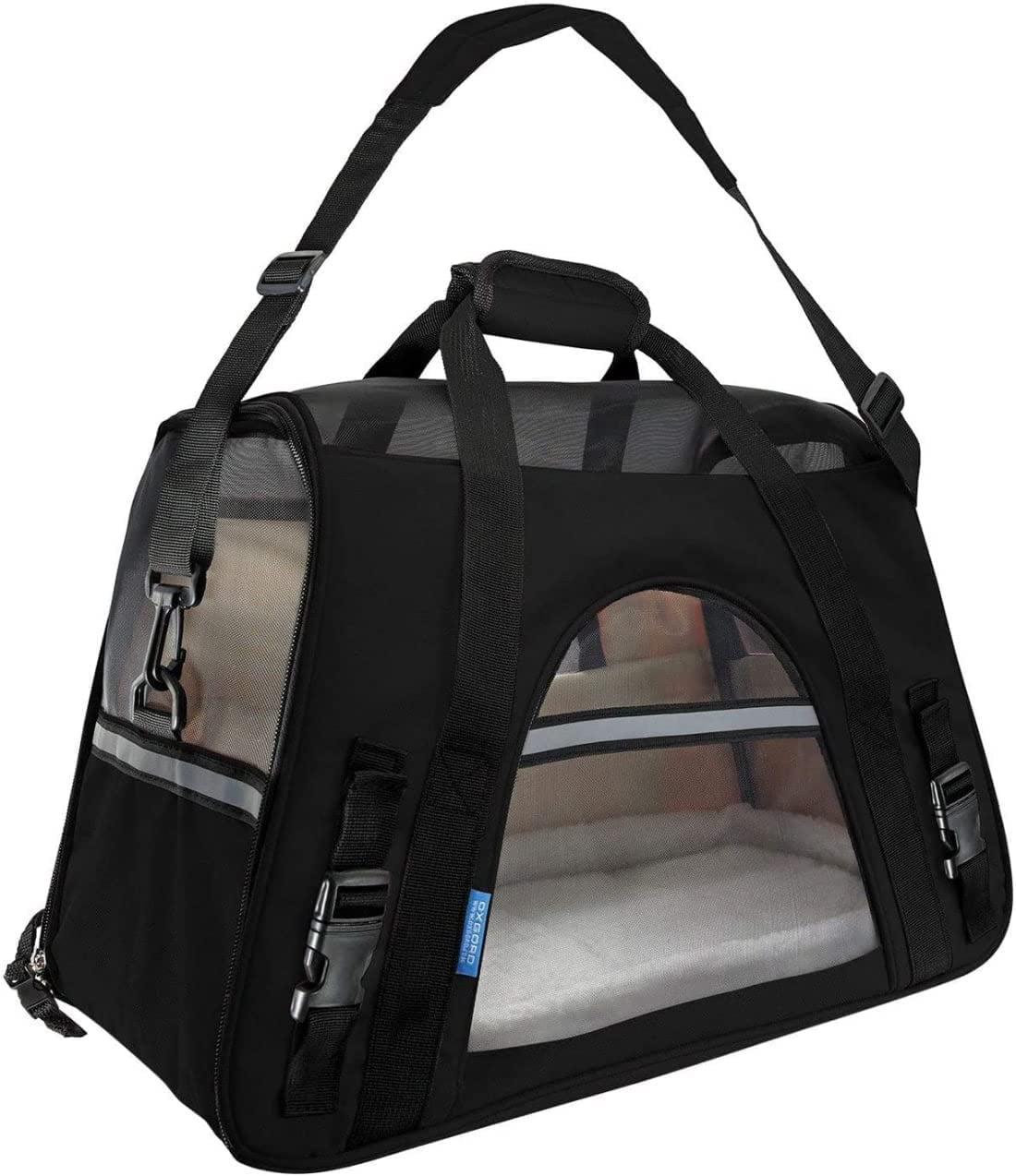 Paws and Pals Pet Carrier Airline Approved Soft-Sided Dogs Cats Kitten Puppy Carrying Bag (Black)(Large)