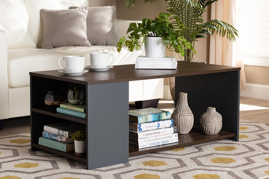 SaraJo Contemporary Two Tone Walnut Brown and Gray Wood Storage Coffee Table   Industrial   Coffee Tables   by Baxton Studio  Houzz