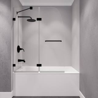 ANZZI Pacific 48 in. W x 58 in. H Pivot Frameless Bathtub Door in Matte Black with Clear Glass SD-AZ8076-01MB