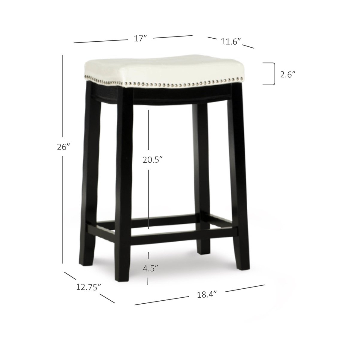 Linon Cessford 26 Backless Bar Stool， Black Finish with White Faux Leather