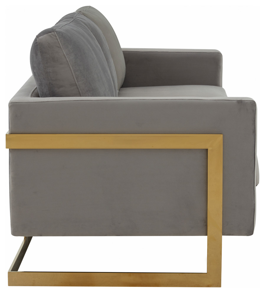 Modern Mid Century Upholstered Velvet Sofa  Gold Frame  Light Grey  LA83LGR   Contemporary   Sofas   by Timeout PRO  Houzz