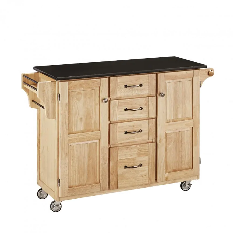 Create A Cart Natural Kitchen Cart with Black Granite Top