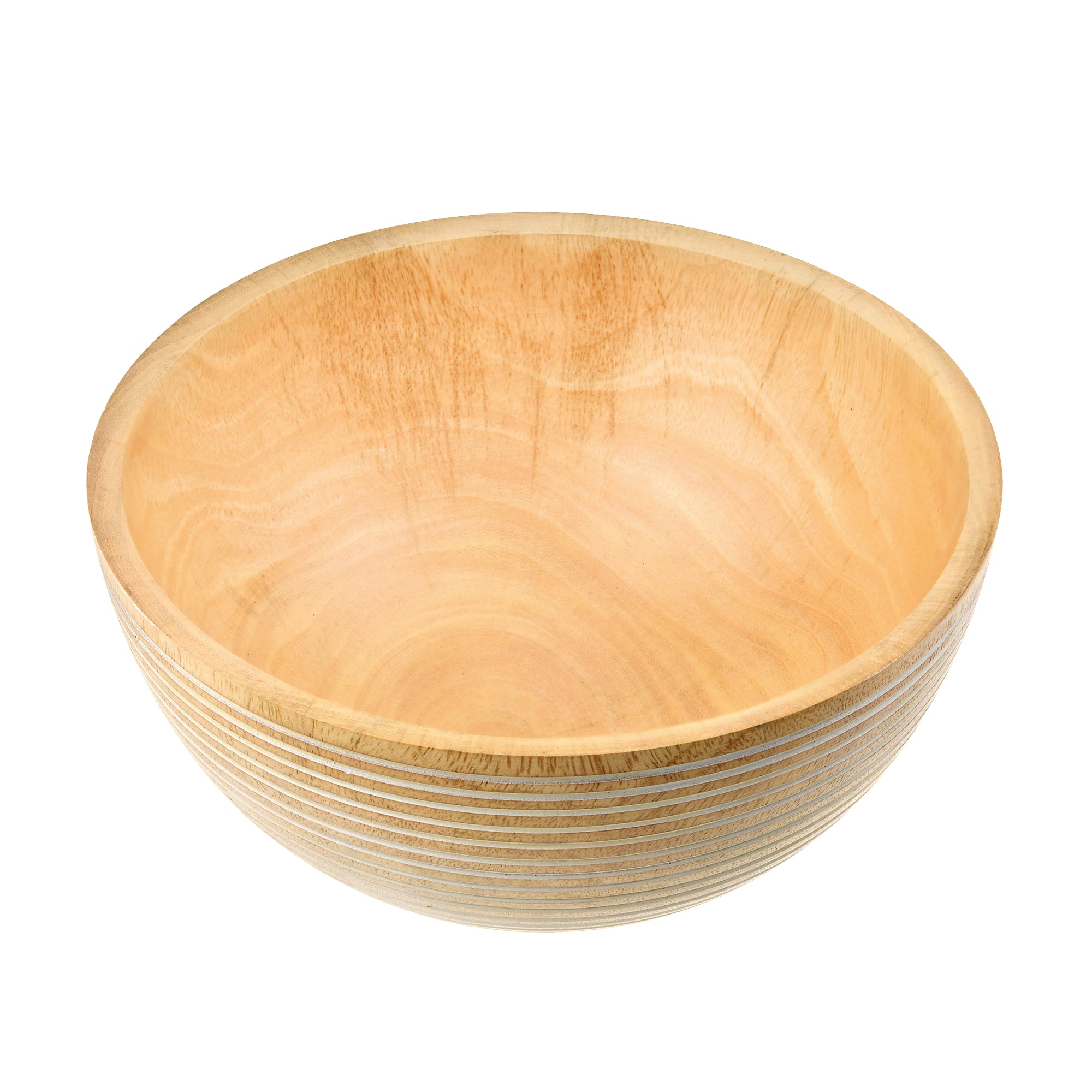 Stripe Textured Mango Tree Wood Natural Light Brown Stain 8 Inches Serving Bowl