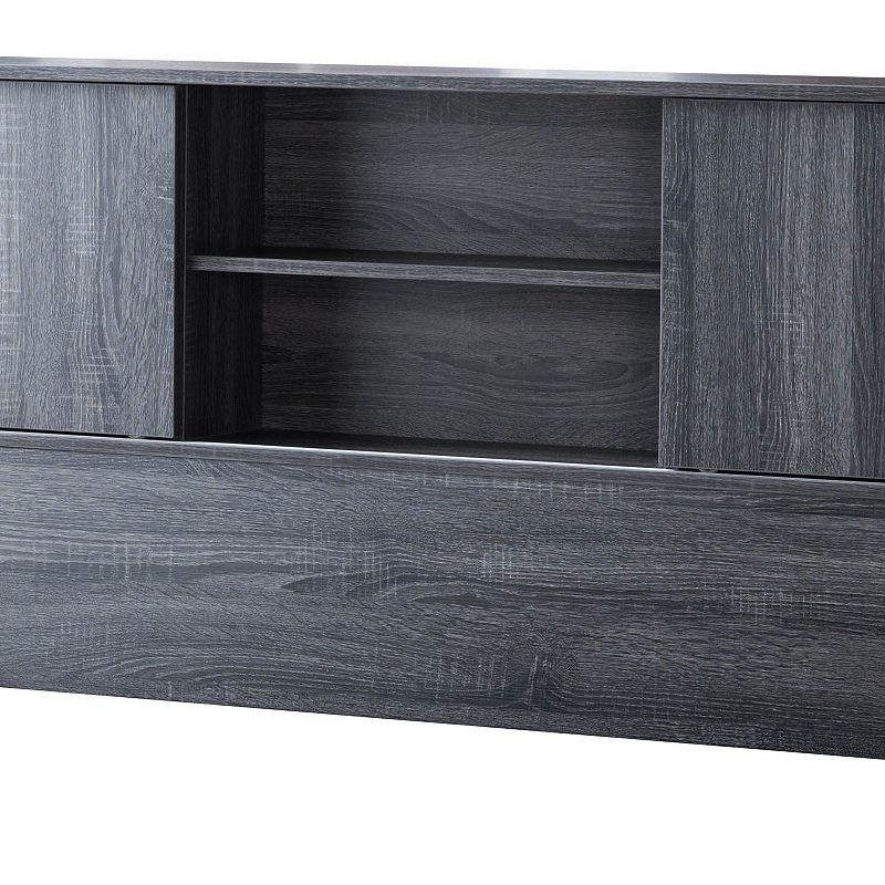 Twin Bookcase Headboard with 2 Sliding Doors， Distressed Gray