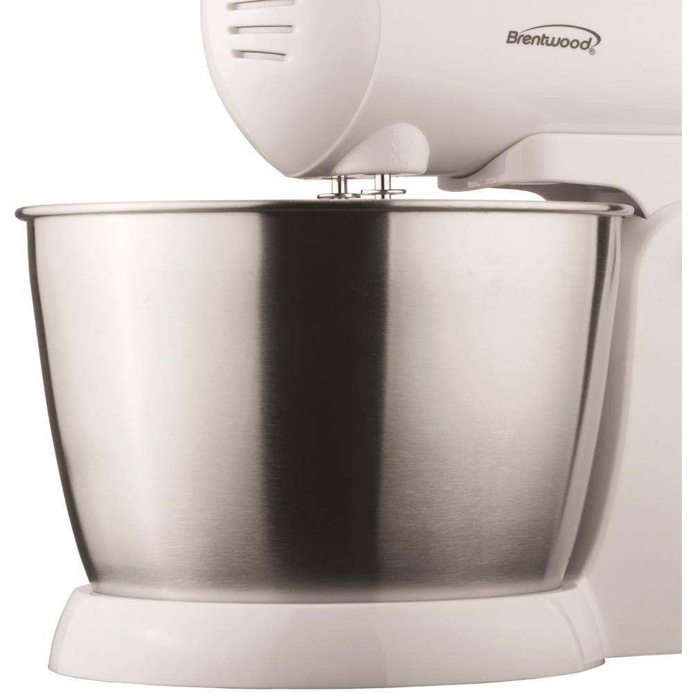 Brentwood Appliances 3 Qt. 5-Speed + Turbo White Electric Stand Mixer with Bowl SM-1152