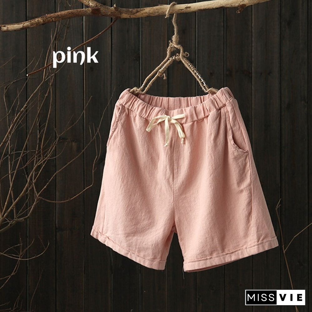 Women Pants Comfortable Cotton and Linen Loose Short Pants Casual Pants Shorts