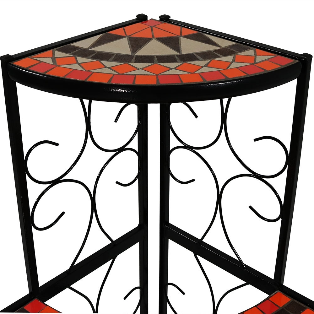 Sunnydaze Large 3 Tier Mosaic Plant Stand Metal Corner Flower Pot Shelf   40\