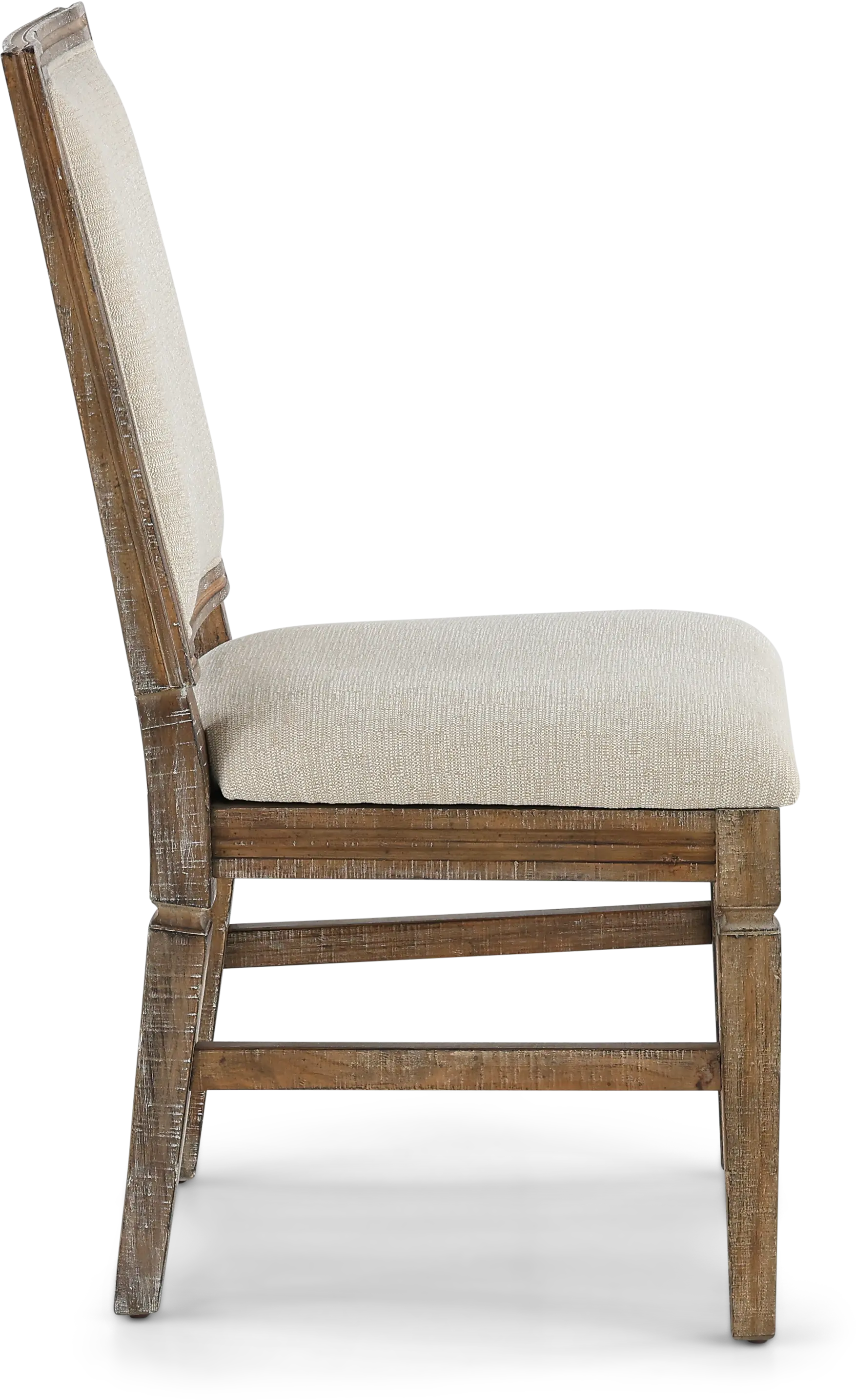 Interlude II Weathered Pine Square Back Upholstered Dining Chair