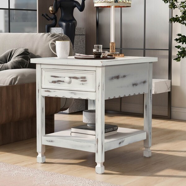 Classical BlackandWhite End Table with Open Styled Shelf