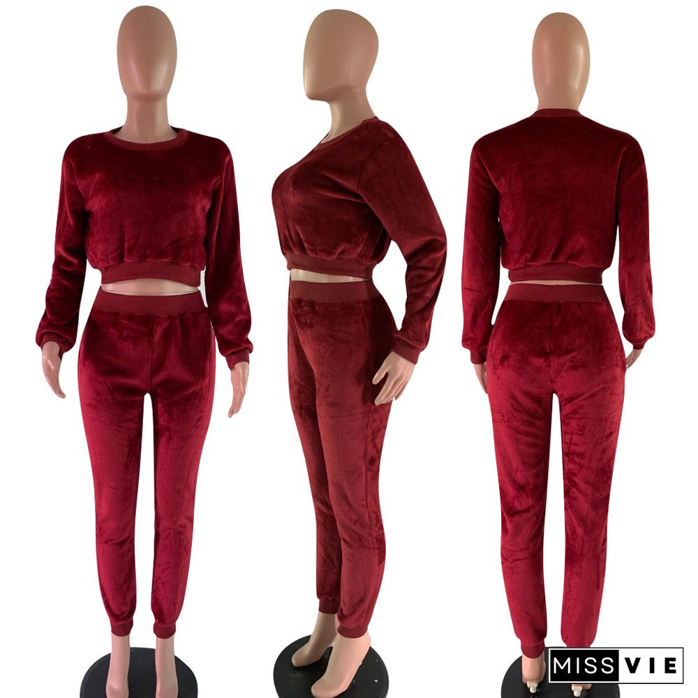 Casual Women Round Collar Long Sleeves Tight Pants 2 Pieces Set