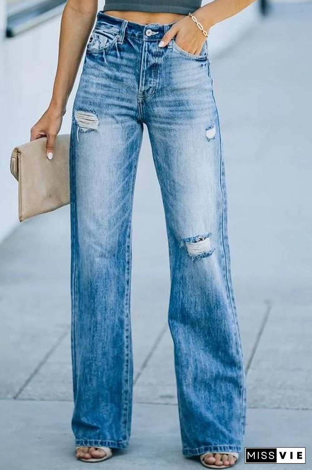 Distressed Straight Leg Jeans