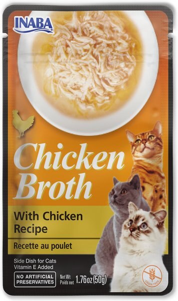 Inaba Chicken Broth Chicken Recipe Grain-Free Cat Food Topper， 1.76-oz pouch