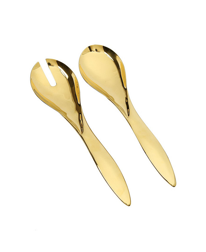 Classic Touch Set of 2 Shiny Gold-Tone Salad Servers