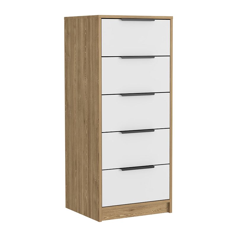 DEPOT E-SHOP Egeo 5 Drawer Dresser， Vertical Dresser， White / Light Oak