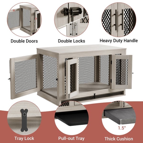 Dog Crate with Cushion and Tray Heavy Duty Dog Kennel Double Doors