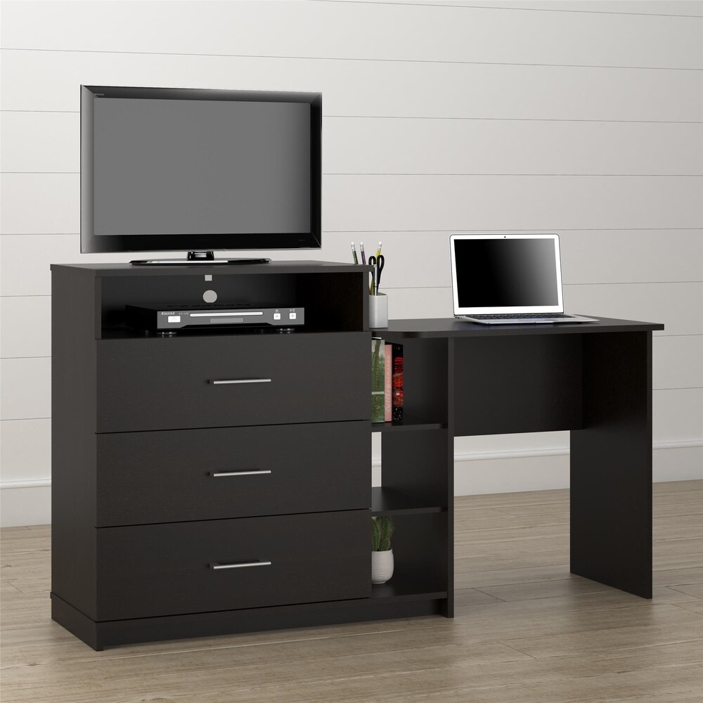 Porch   Den Alyssa Espresso 3 in 1 Media Dresser and Desk Combo