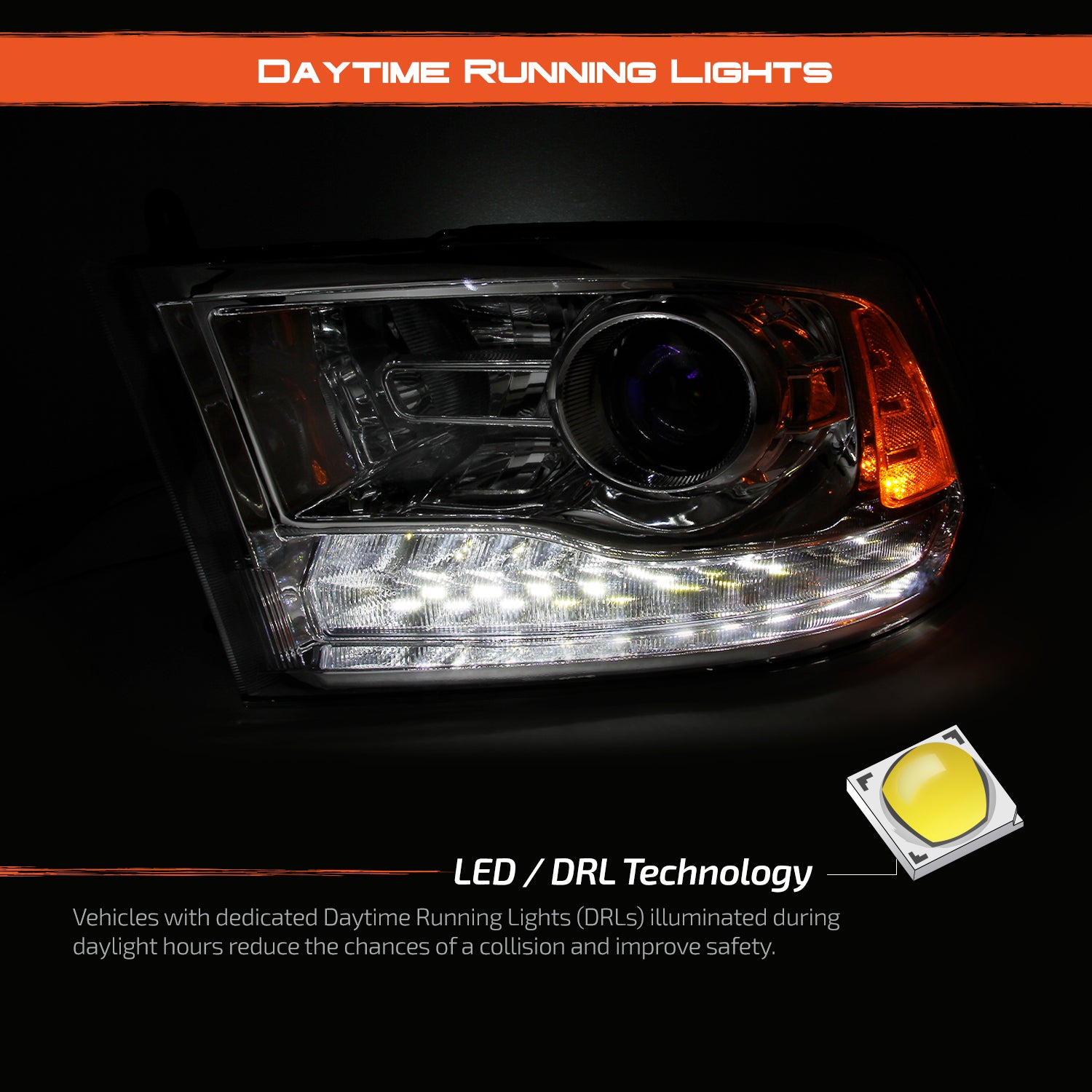 [Factory Upgrade]For 09-18 Dodge Ram LED DRL *SWITCHBACK* Projector Headlight