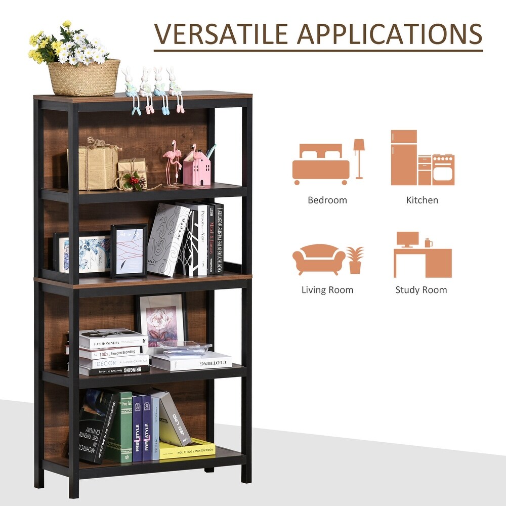 HOMCOM 4 Tier Bookshelf Utility Storage Shelf Organizer with Back Support and Anti Topple Design   11.75*31.5*59.75