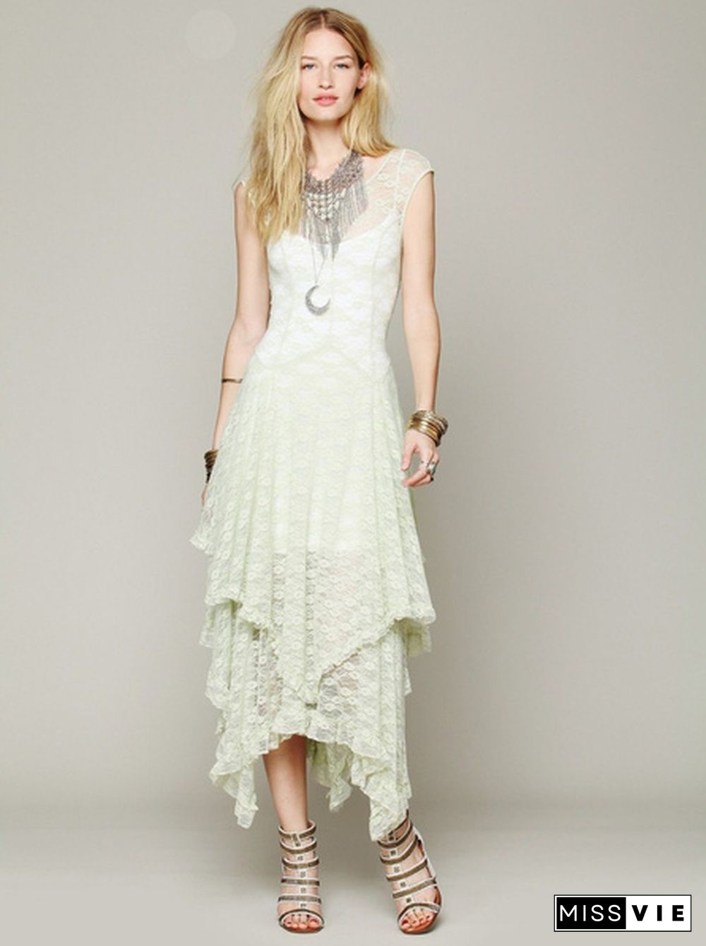 Vintage Hippie Boho People Embroidery Floral Maxi Lace Crochet Party Long Dress