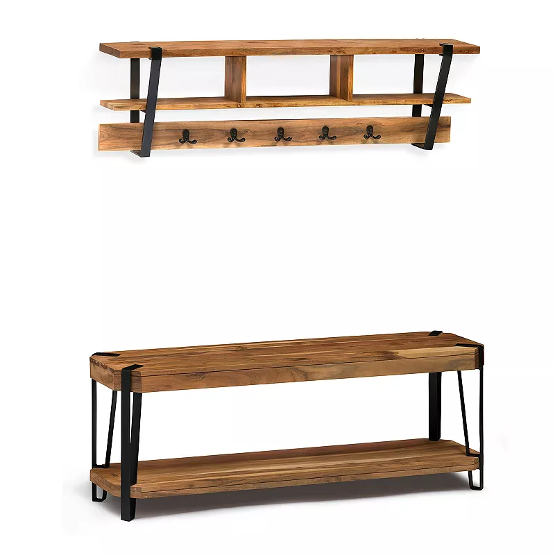 Alaterre Ryegate Bench and Coat Hook Wall Shelf 2-piece Set