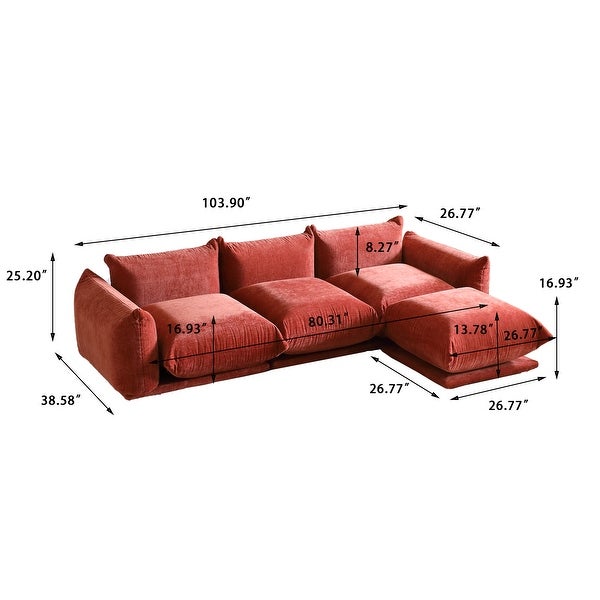 3 Seat Chenille Fabric Sectional Sofa with Ottoman