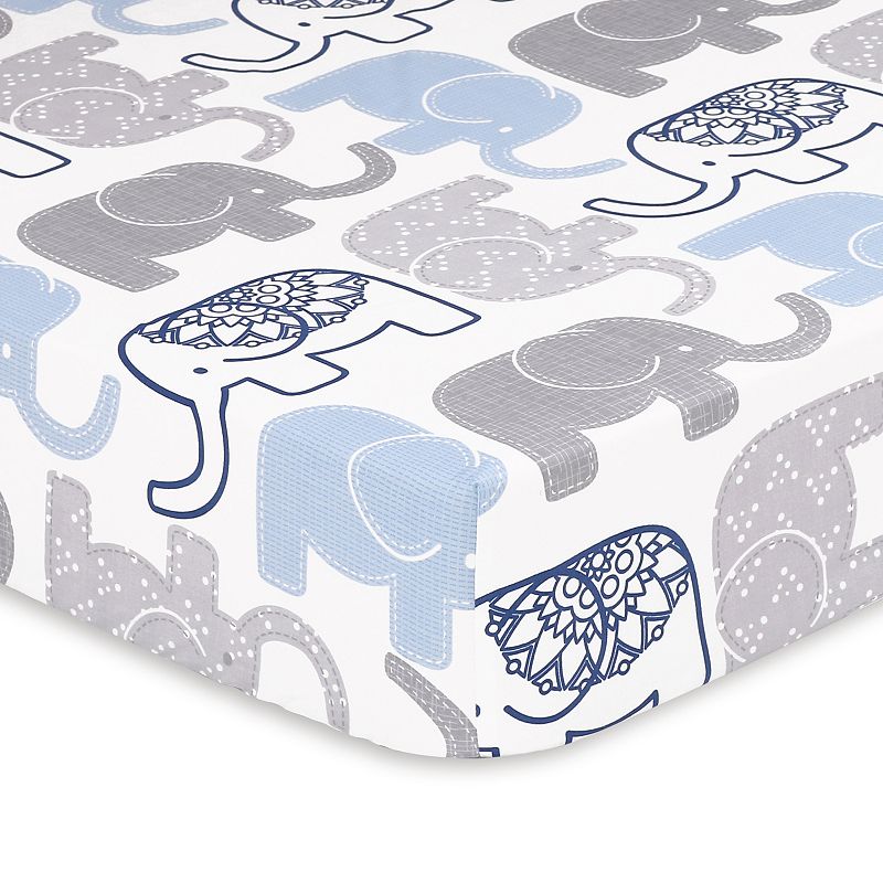 The Peanutshell Little Peanut Navy Elephant Fitted Crib Sheet